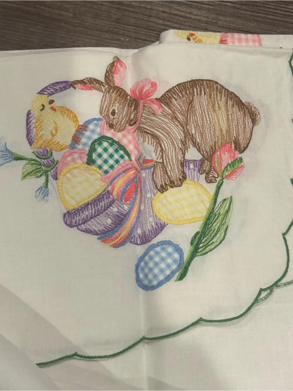 Embroidered Colorful Eggs Bunny & Chicks Tablecloth for 65